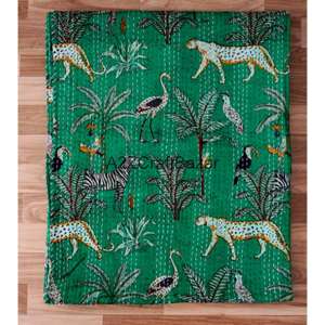 Colcha Reversible India 100% Algodón, Acolchada, Hecha a Mano, Bordada, Vintage, Kantha, Ecológica y Orgánica - Product Image 5