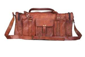 Wholesale Custom Travel <b>Duffle</b> <b>Bag</b> Best Price Light Weight Zipper Large Capacity 100% Genuine <b>Leather</b> Side Long Strap Organizer - Product Image 2