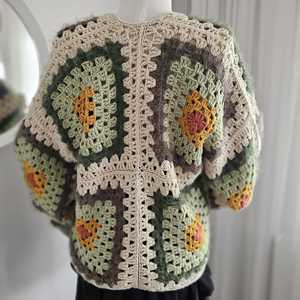 Women's <b>Crocheted</b> Patchwork <b>Cardigan</b> V Neck Batwing Sleeve Bohemian Style Autumn Wear - Product Image 3