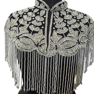 Frange de perles de cristal de 6 cm de large avec pendentif en strass et dentelle à franges pour tenue de scène, robe de soirée, rideau - Product Image 1