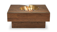 Table basse moderne en bois avec plateau en verre trempé et foyer intégré pour le mobilier et la décoration du salon