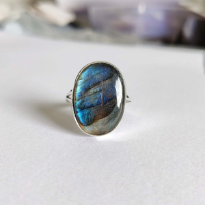 Natural <b>Labradorite</b> <b>Ring</b> Blue Fire <b>Labradorite</b> Gemstone Jewelry Blue Flash Stone <b>Ring</b> Unique Gift for Him/Her - Product Image 1