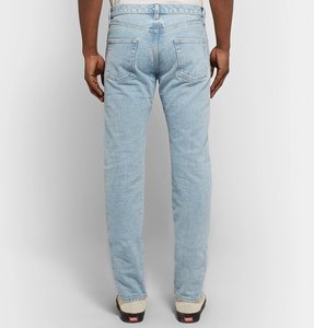 Jean droit pour homme, délavage moyen, taille mi-haute, coupe classique, en denim de coton, style vintage, respirant, poids moyen, couleur unie, printemps été automne - Product Image 2