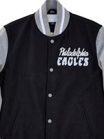 Veste de baseball en laine mélangée noire pour homme, style varsity, avec patch d'aigle brodé, style letterman