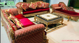 Juego de sofá pulido dorado antiguo, madera de teca tallada a mano para sala de estar, muebles tallados pesados para decoraciones de boda - Product Image 6