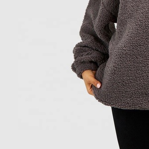 Custom Logo Embroidery Print High Quality <b>Women's</b> Oversized <b>Teddy</b> Fleece Winter Washed Sweatshirt <b>Hoodie</b> Style Stand <b>Hoodie</b> - Product Image 5