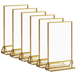Support de signalétique en verre A5 doré, présentoir 5,9x8,2 pouces, base stable, support de table pour menu, carte de prix, photo - Product Image 1