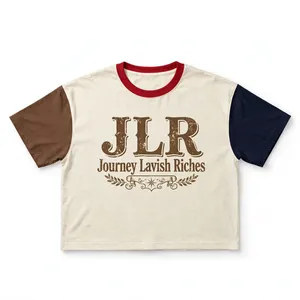 เสื้อยืดโอเวอร์ไซส์ทรงบ็อกซี่ผ้าคอตตอนพิมพ์ลายกราฟิกวินเทจ JLR แต่งสีสันแบบคัลเลอร์บล็อก มีกระเป๋าเสื้อ สไตล์สตรีทแวร์ Journey Lavish Riches - Product Image 1