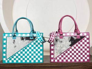 Sacs fourre-tout pour femmes en cuir à carreaux de qualité supérieure, grande capacité, style occidental, sacs à bandoulière en cuir de vachette véritable, vente en gros - Product Image 5