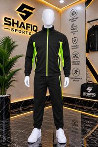 Shafiq Sports Solid Black Breathable Tracksuit Set with Neon Green Accents Full Zip Jacket Matching Pants Unisex Athletic Wear - Product Image 5