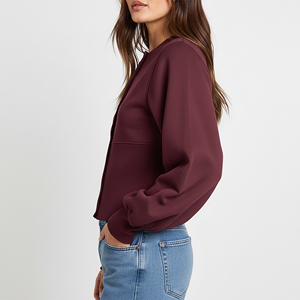 Sweat-shirt en molleton 100% coton de haute qualité avec fermeture à boutons, col rond, sur mesure, vêtements décontractés élégants pour femmes - Product Image 5