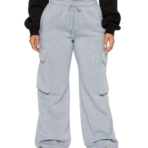 Ensemble sweat-shirt cargo pour femme, pantalon large à cordon de serrage, coupe décontractée, pantalon de jogging avec poches latérales pour tenue active - Product Image 3