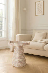 Table de chevet en mosaïque de nacre naturelle avec coquillages incrustés, design plateau supérieur, pour l'aménagement intérieur de la maison - Product Image 3