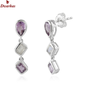 Hot popular wholesale elegant <b>earrings</b> 925 sterling <b>silver</b> rainbow moon gemstone <b>drop</b> <b>earring</b> exporter manufacturer - Product Image 3