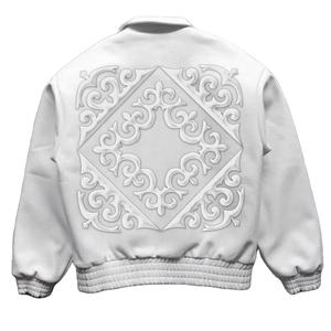 Men's White Leather Jacket Stand Patchwork Design <b>Covered</b> <b>Button</b> Closure Breathable Windproof Casual Style Winter Wear High - Product Image 3