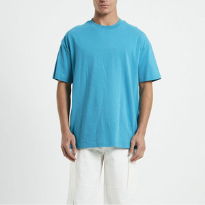 T-shirt cyan premium 100 % coton tricoté épais, style streetwear, directement de l'usine de Sialkot, fabricant mondial de vêtements personnalisés - Product Image 1