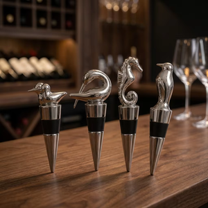 Lot de bouchons à vin personnalisés en métal argenté, motif animal, réutilisables, outils de bar avec joint en silicone, bouchon de bouteille de vin en métal argenté - Product Image 6