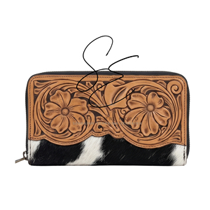Pochette compacte en cuir, portefeuille en cuir de boutique, pochette zippée OEM ODM pour cowgirl, pochette vintage artisanale et gravée - Product Image 1