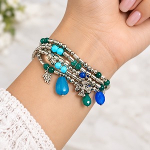 Ensemble de bracelets bohèmes pour femmes avec breloque croix et pendentif feuille, bijoux en alliage multi-brins empilables, plaqué argent antique - Product Image 2