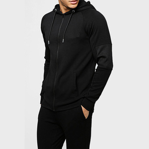 Chándal negro con capucha para hombre, de manga larga, color liso, poliéster y elastano, deportivo, corte regular, para otoño, con bolsillos laterales y cierre de cremallera. - Product Image 4