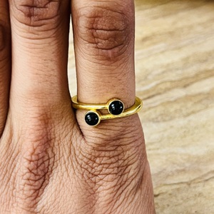 Modern Unique 18k Gold Plated Black Onyx <b>Ring</b> Minimal Brass <b>Dainty</b> <b>Ring</b> Double Stone Vintage <b>Ring</b> Wholesale <b>Ring</b> For Women - Product Image 6