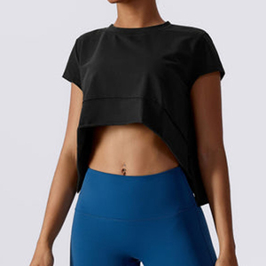 Camiseta Deportiva Negra 100% Algodón, Venta al Por Mayor, Top Corto Holgado Personalizado para Mujer, Camisetas de Manga Corta para Damas - Product Image 3