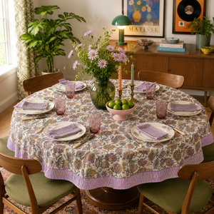 Nappe de table en coton artisanal de qualité supérieure, motif floral, imprimé à la main à Jaipur, réutilisable, personnalisable, en lin pour la salle à manger - Product Image 5