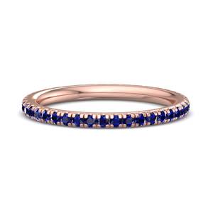 Anillo de lujo en oro rosa con zafiro azul, corte brillante redondo, banda eterna apilable, joyería de moda de alto brillo para mujer, regalo. - Product Image 6