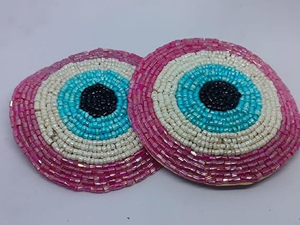 Classic Tri-Color Glass <b>Beads</b> & Fabric Round Hand Embroidered Eco-Friendly FLORAL DESIGN Premium Quality <b>Coaster</b> Set - Product Image 2