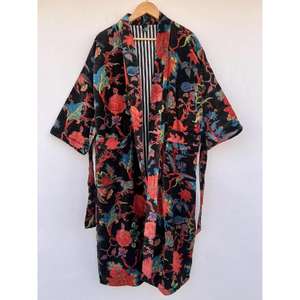 Robe Kimono en Velours Floral Bohème Élégante, Vêtement de Nuit Doux à Manches Longues de Haute Qualité pour Femme, Longueur Genou, Idéal Cadeau - Product Image 3