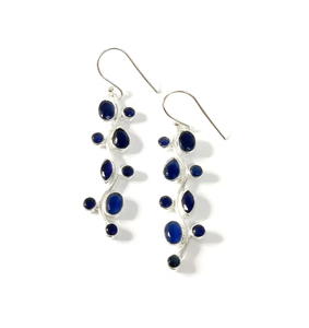 Pendientes de Plata de Ley Oxidada Vintage con Diseño de Rama de Hojas en Cascada y Cabujón de Zafiro Azul, Regalo de Cumpleaños para Ella - Product Image 2