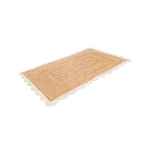 Tapis de zone rectangulaire en jute naturel style ferme, tissage plat, avec envers antidérapant en caoutchouc, pour décoration de salon, couleur unie, poils fins - Product Image 3