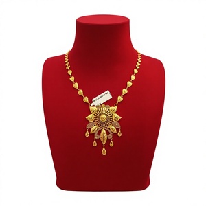 Auténtico Collar con Colgante Floral de Oro Sólido de 22K para Mujer, Exquisita Joyería Nupcial India Hecha a Mano, Cadena de Oro Fino - Product Image 1