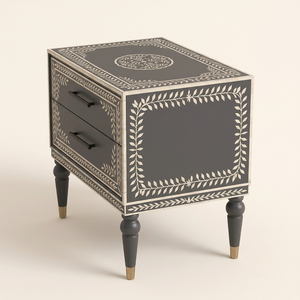 Handcrafted Modern Design Accent Side <b>Stool</b> Table with Bone Inlay Leaf Boarder Pattern for Living Room Office <b>Bathroom</b> Hotel Use - Product Image 4