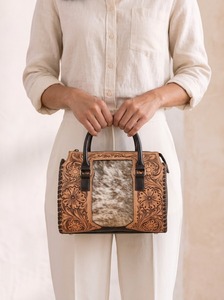 Western Floral Genuine Leather Casual Tote Fashion Tassel Two Straps Zipper <b>Large</b> Capacity Portable Travel <b>Purse</b> Women - Product Image 5