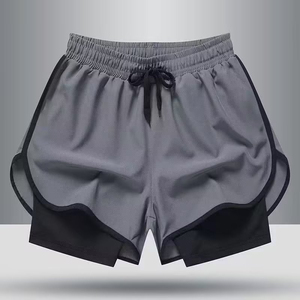 Shorts pour hommes noirs à séchage rapide avec cordon de serrage, taille mi-haute, décontractés, longueur courte, couleur unie, en polyester tricoté, pour le sport - Product Image 5