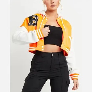 Womens Autumn Woven Windproof Hooded Crop Top Varsity <b>Jacket</b> with Breathable Fabric in a Baseball Short Style - Product Image 2
