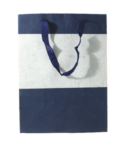 Wholesale High Quality Handmade Art Paper <b>Bag</b> with Satin Ribbon Handle Blue Tone-to-Tone Matching - Product Image 1