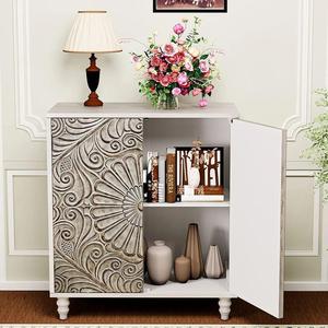 Hand-Carved Mandala Floral Wooden Accent Cabinet - Product Image 6