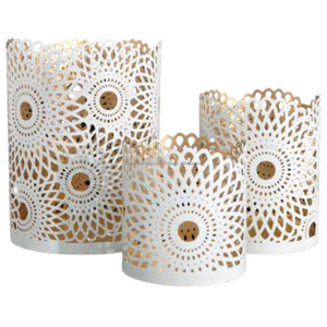 ชุดเชิงเทียนเหล็กทรงกลมสำหรับตกแต่งบ้าน4ชิ้นพร้อมการเคลือบผงทองและนอกสีขาว - Product Image 2