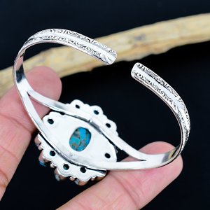 Flower Shape Mohave copper Turquoise Cuff <b>Bracelet</b> 925 sterling silver plated adjustable bangle - Product Image 3