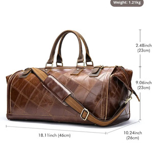 Luxury Genuine Leather Travel Duffel Bag Solid Brown Geometric Pattern Durability Feature - Product Image 3