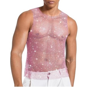 Débardeur en maille à strass, col rond, sans manches, style clubwear, respirant, vente en gros, OEM - Product Image 4