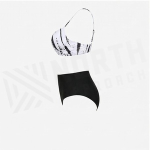 Ensemble bikini en mousseline de soie à imprimé géométrique pour femme avec haut croisé à nouer et bas taille haute - Product Image 3