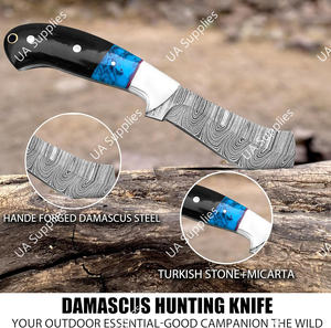 Cuchillo de caza y camping estilo western de acero de Damasco de grado industrial, hoja completa, afilado a rasera, 58 HRC, tipo Bull Cutter, mango de resina, OEM/ODM - Product Image 2