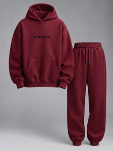 <b>Men's</b> Oversized <b>Burgundy</b> Tracksuit Set <b>Hoodie</b> Jogger Pants Logo Streetwear Casual Matching Two Piece Sweatshirt Custom - Product Image 2