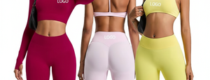 Ensemble de fitness sans couture 4 pièces à taille haute pour femmes |   Soutien-gorge de sport respirant et uni, leggings, vêtements de yoga à manches longues, devant en Spandex/Nylon - Product Image 6