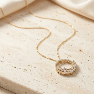 Collar con Colgante Circular de Diamantes CVD Cultivados en Laboratorio, en Oro Amarillo de 14k, con Corte Geométrico y Conjunto de Clústeres, para Mujer - Product Image 4