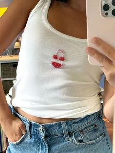 Ladies Summer for Top Handmade Beaded Applique Decorative Embroidery Rib Knit Casual Fashion Garment High Quality <b>Skin</b>-friendly - Product Image 1
