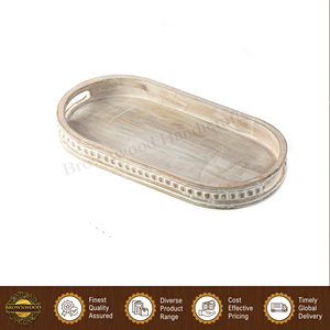 Bandeja de Madera para Servir Alimentos, Diseño Personalizado, Tallada a Mano, con Asas, Forma Ovalada, de Madera de Mango, de Fabricante Indio - Product Image 3